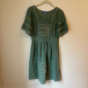 Anthropologie Laced With Grace Sage Green Silk Chiffon Dress Size 6
